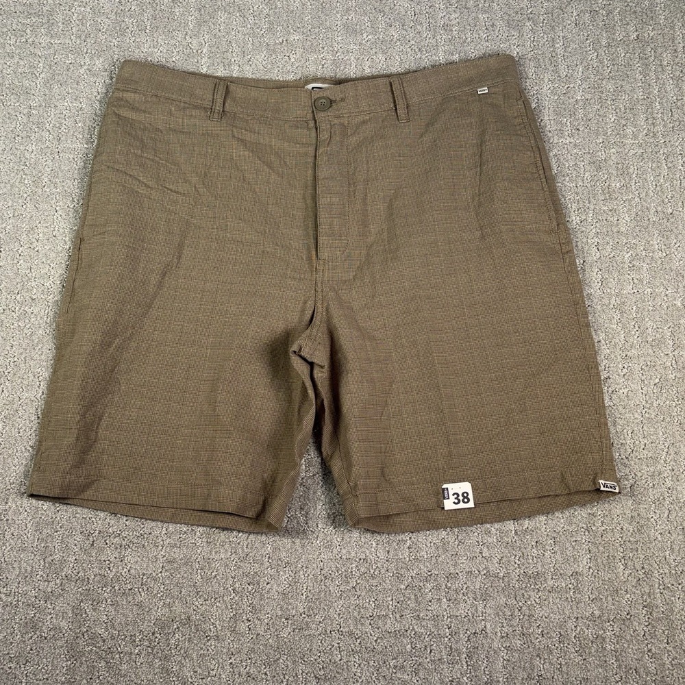 Vans Mens Flat Front Chino Shorts 38 Brown Plaid Check Skate Streetwear 2016 Y2K